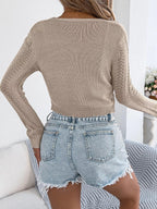 Pointelle Tie-Front Cardigan - View 8 | WEUXS