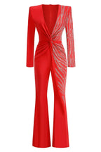 Women's elegant black crepe jumpsuit with V-neckline and rhinestone embellishments - View 12 | WEUXS