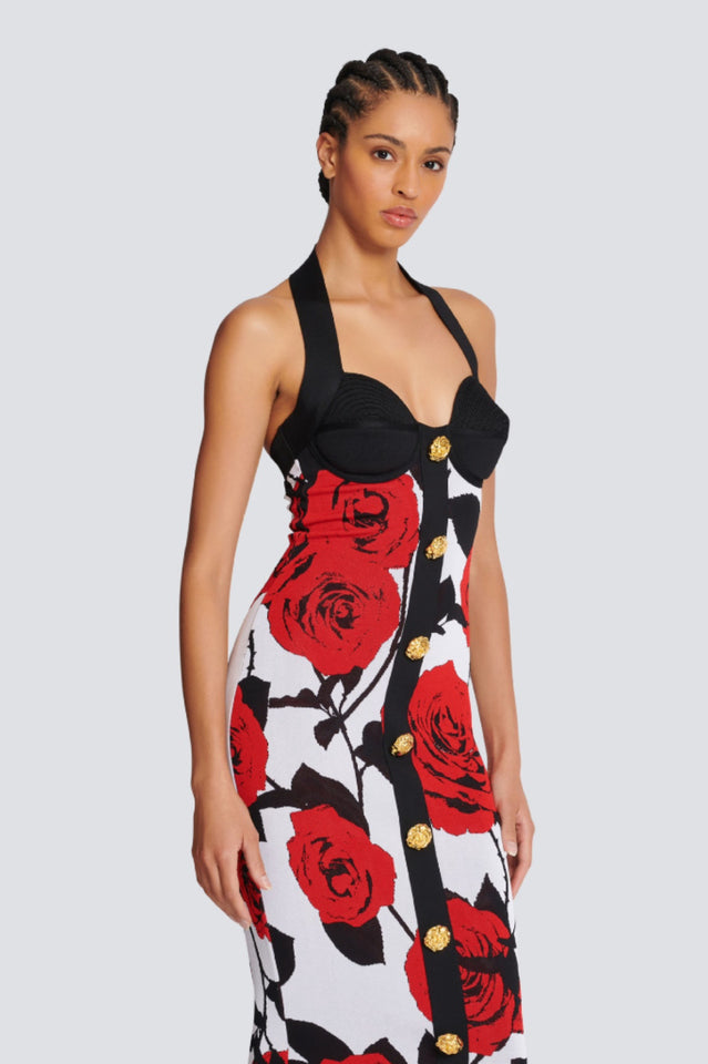 Knit Floral Halter Neck Midi Dress | Dress In Beauty