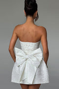 Jacquard Print Tube Back Bow Mini Dress | Dress In Beauty