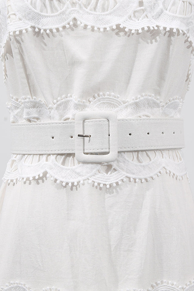 White Linen Lace Insert Midi Dress | Dress In Beauty