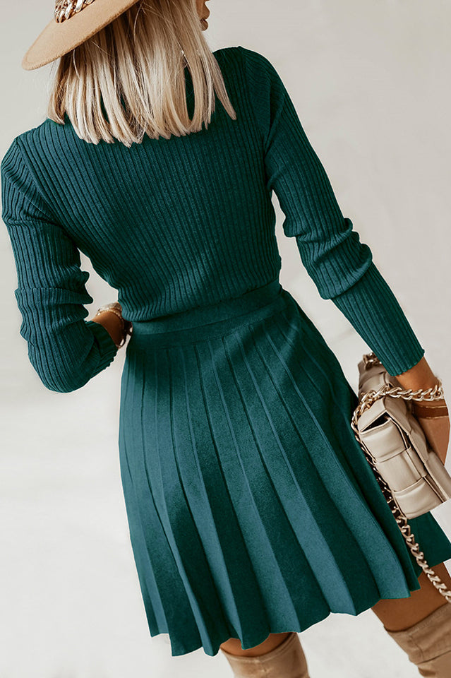 Surplice Neck Tie Front Pleated Sweater Dress | Dress In Beauty