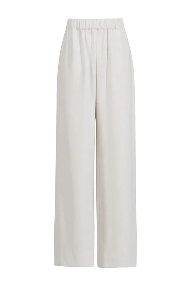 Elegant wide leg pants set with draped cape sleeves and keyhole halter neckline in Duchess Satin fabric - View 10 | WEUXS