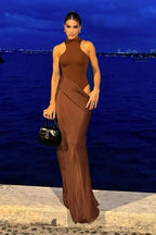 Asymmetrical Cut Out Maxi Dress in Coffee - View 10 | WEUXS