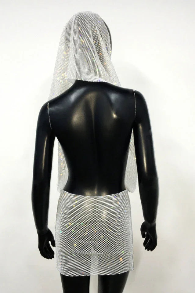 Sparkling Embellished Hooded Mini Dress - View 12 | WEUXS