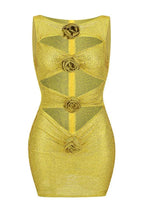 Rosette Cut Out Embellished Mini Dress - WEUXS