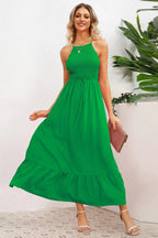A-line maxi dress with smocked bodice and crisscross back straps - View 12 | WEUXS