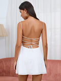 rhinestone detail ruched cami dress white back#color_white