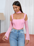 Mesh corset top with bell sleeves - View 18 | WEUXS