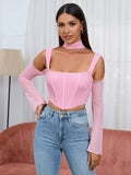Mesh corset top with bell sleeves - View 16 | WEUXS