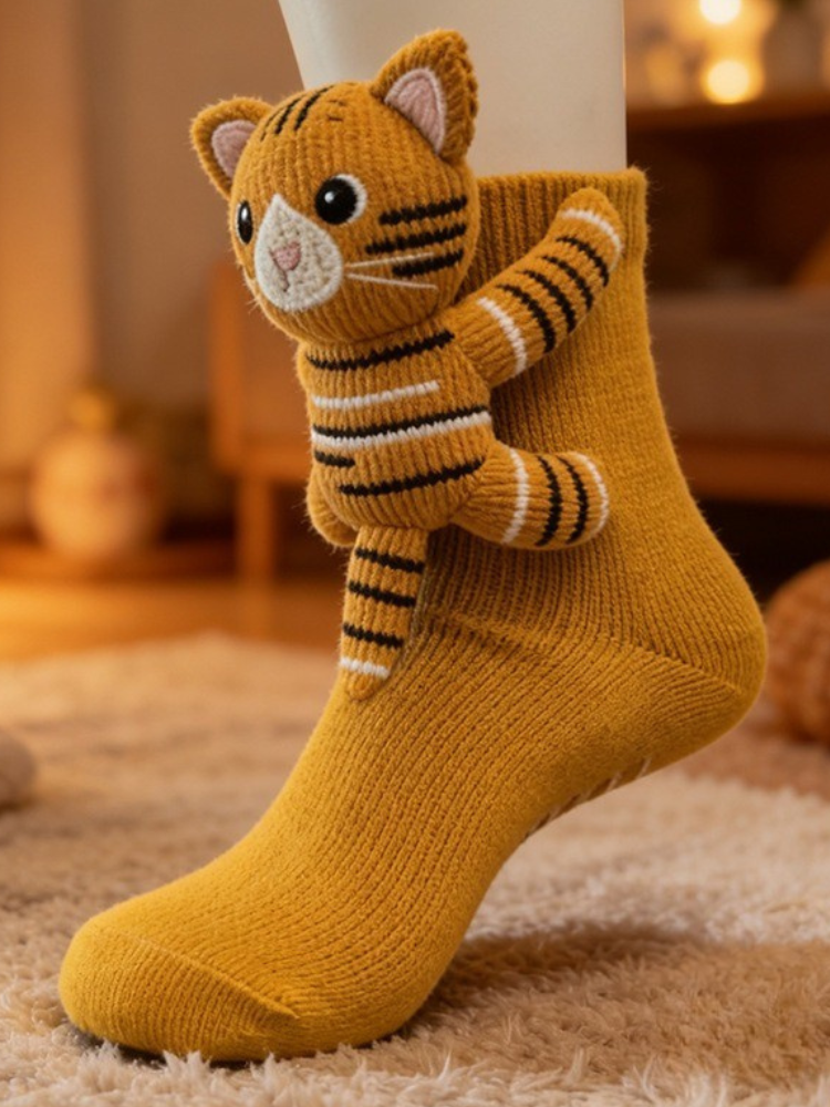 Novelty Slipper Socks with Animal Design Main image