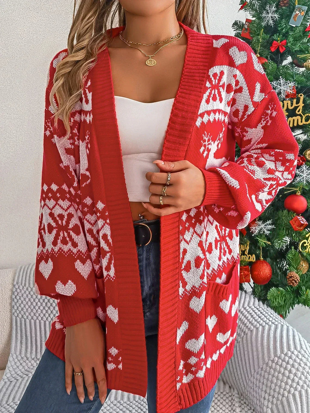 Green Reindeer Fair Isle Knit Cardigan - View 13 | WEUXS