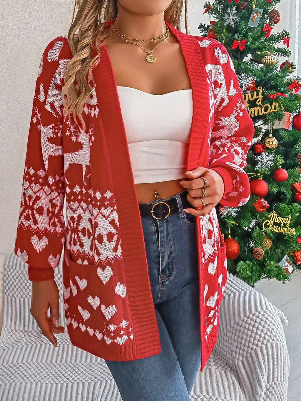 Green Reindeer Fair Isle Knit Cardigan - View 14 | WEUXS