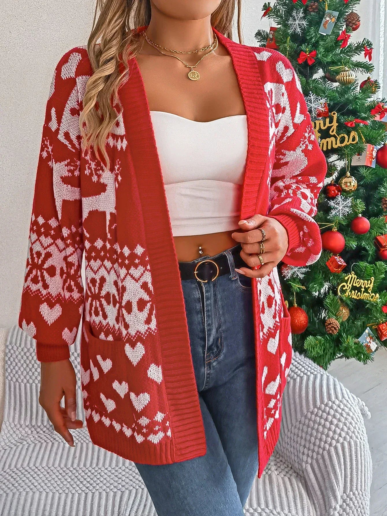 Green Reindeer Fair Isle Knit Cardigan - View 14 | WEUXS