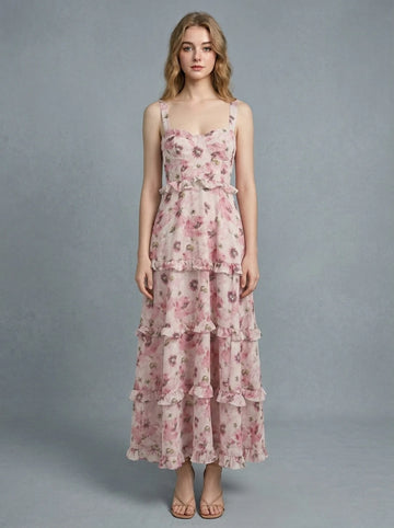 Ruffle Lace-Up Maxi Dress