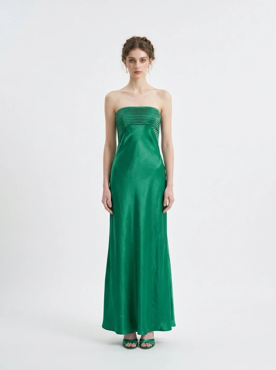 Strapless Pleated Maxi Dress