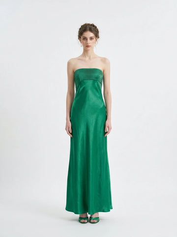 Strapless Pleated Maxi Dress