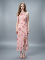 Floral Halter Maxi Dress with Ruffles