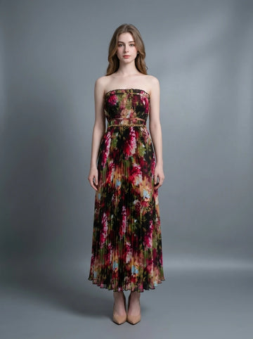 Strapless Pleated Maxi Dress