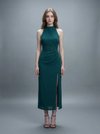 Fitted High Neck Midi Dress