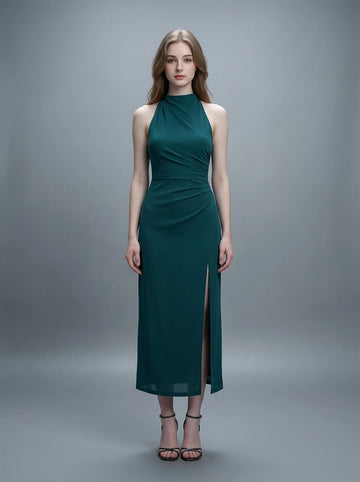 Fitted High Neck Midi Dress