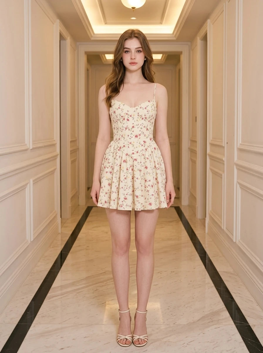 Floral Mini Dress with Corset Detail