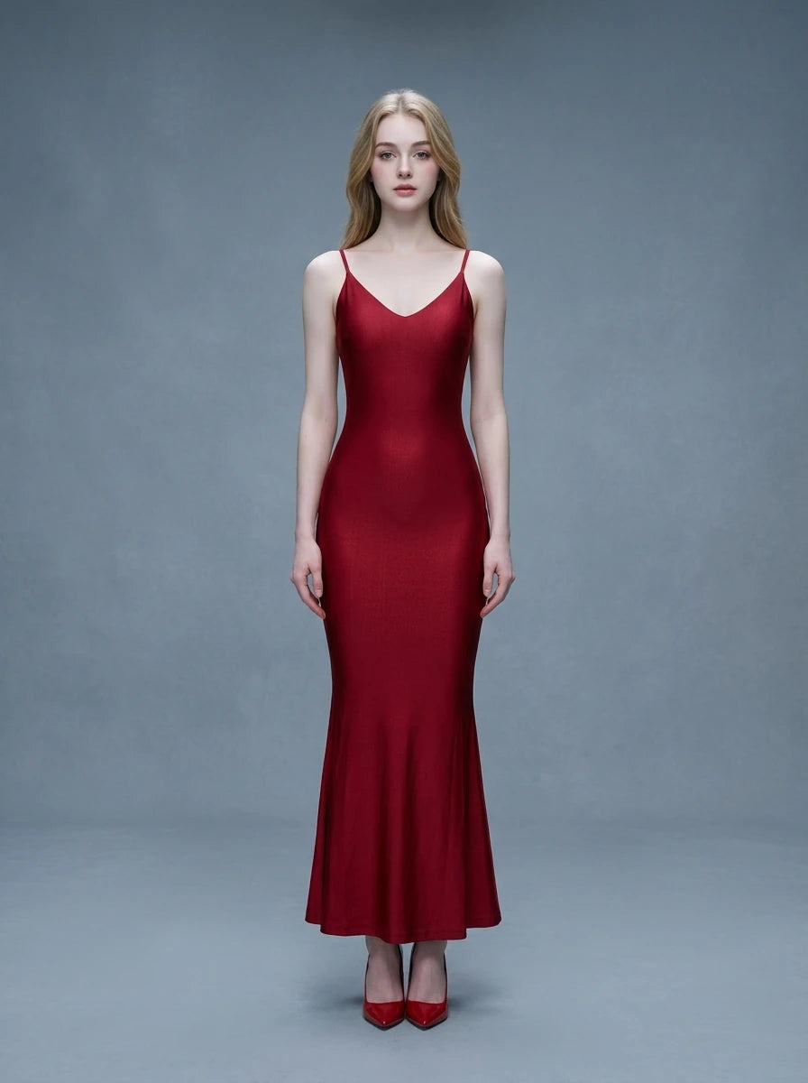 Mermaid Maxi Dress V-Neck Open Back