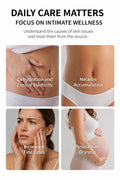 Illustrations of skin concerns including dehydration, melanin accumulation, fine lines, and postpartum dryness