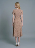 Floral Midi Dress with Ruched Neckline