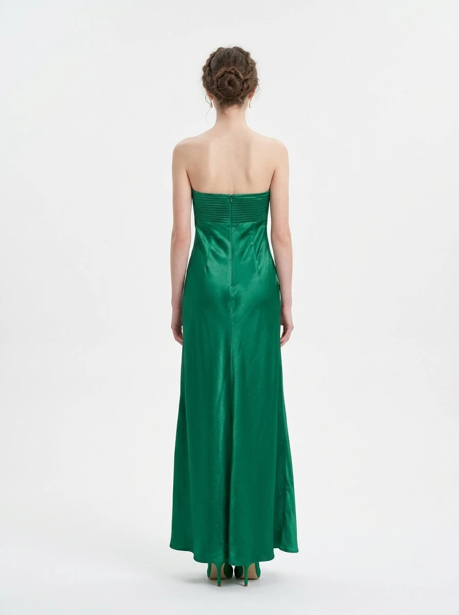 Strapless Pleated Maxi Dress