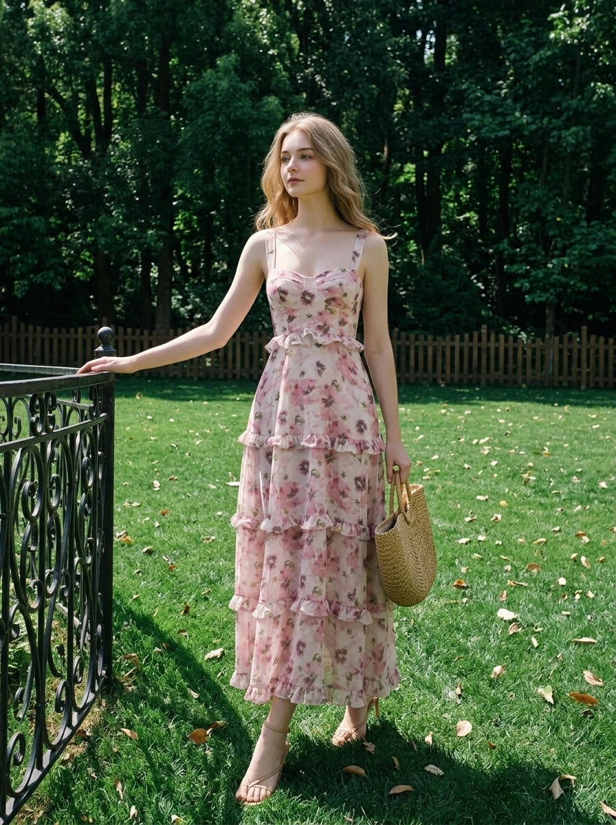 Ruffle Lace-Up Maxi Dress