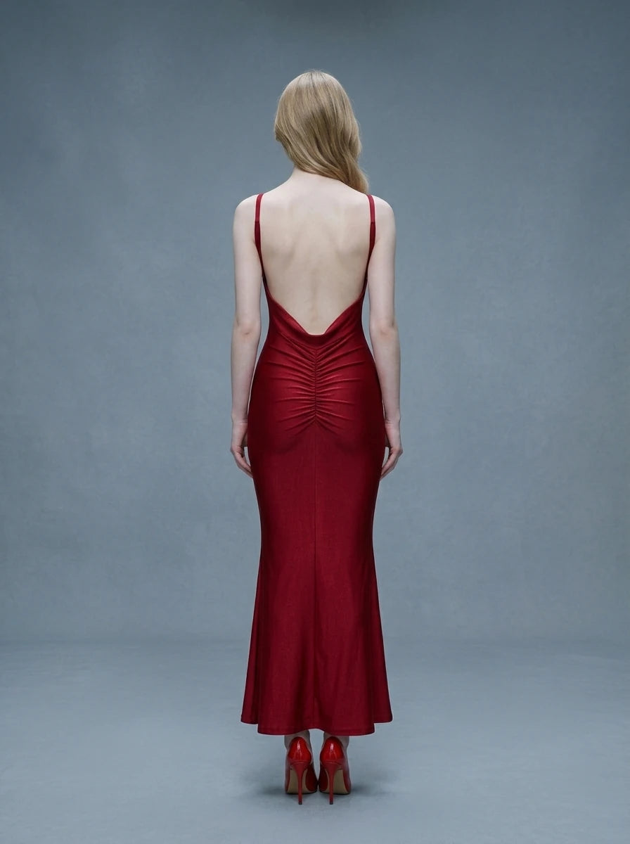 Mermaid Maxi Dress V-Neck Open Back