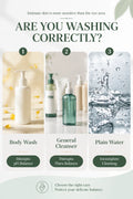 Comparison of body wash, general cleanser, and plain water for intimate care, highlighting SEJIESYU's gentle approach