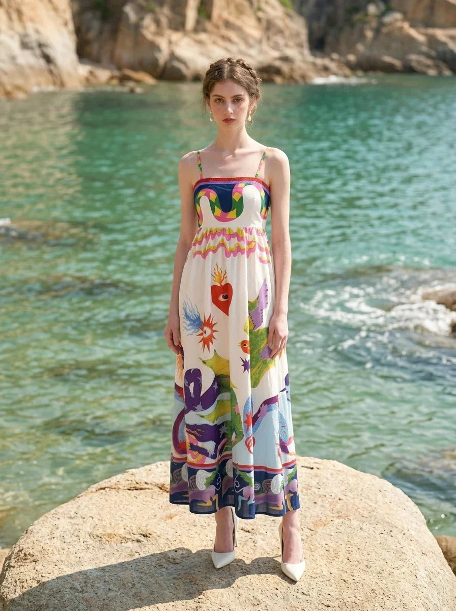 A-Line Maxi Dress Whimsical Print