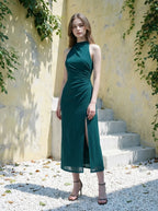 Fitted High Neck Midi Dress