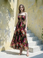 Strapless Pleated Maxi Dress