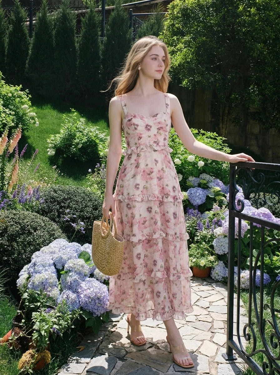 Ruffle Lace-Up Maxi Dress