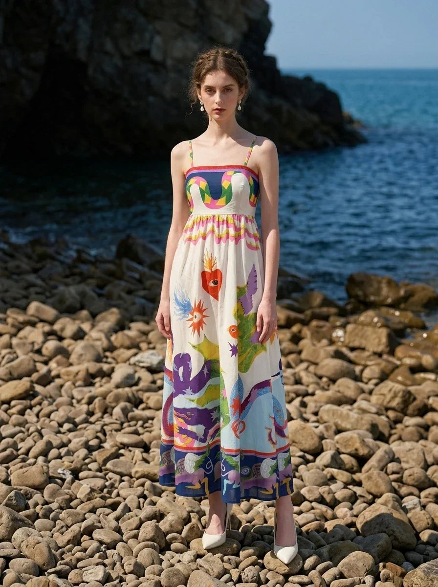 A-Line Maxi Dress Whimsical Print