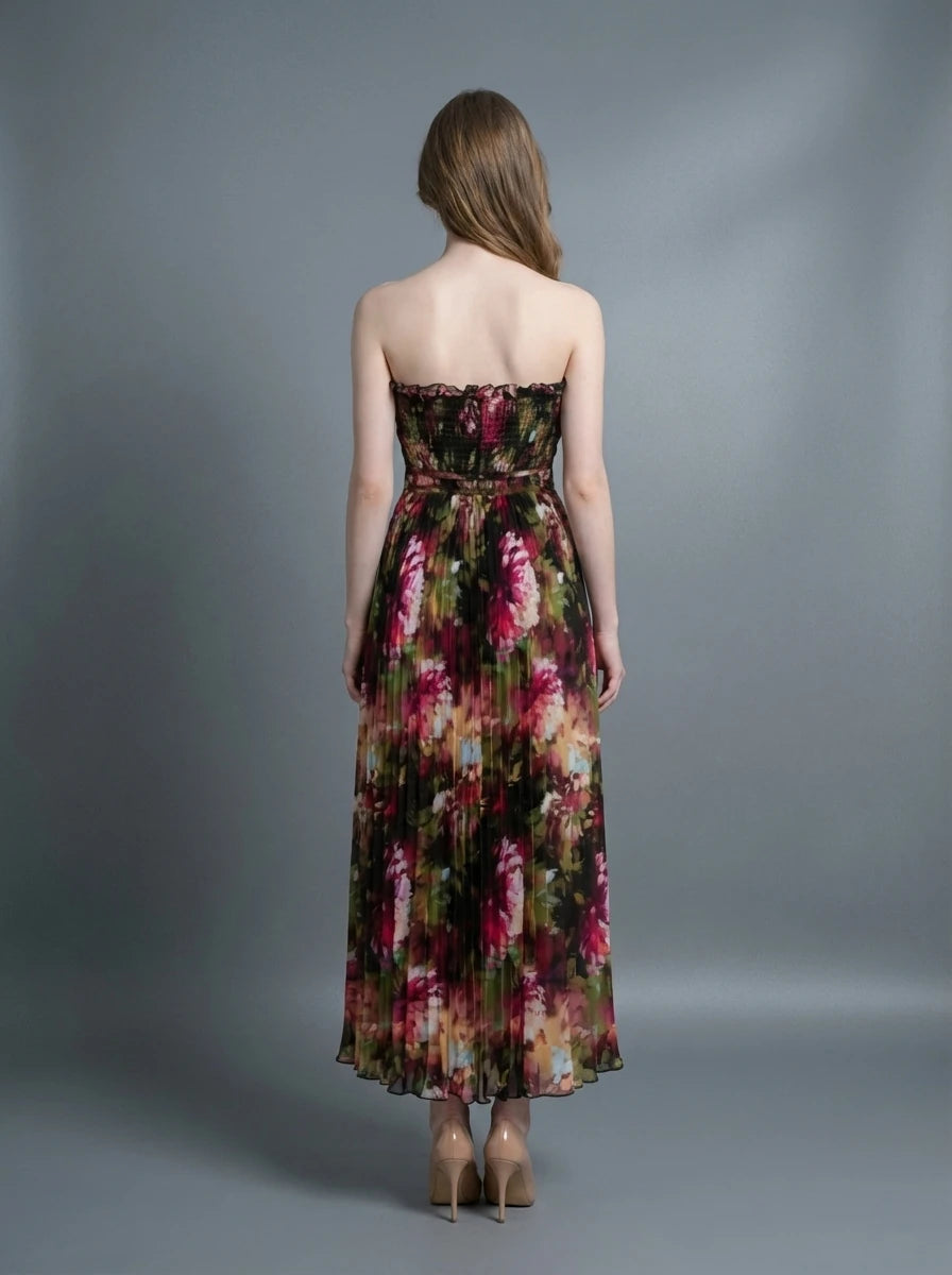 Strapless Pleated Maxi Dress