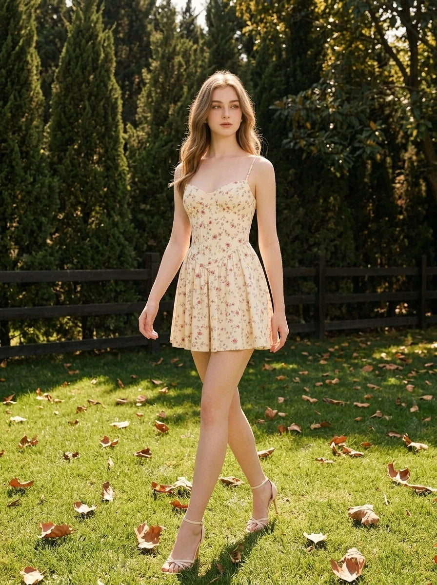 Floral Mini Dress with Corset Detail