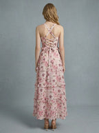 Ruffle Lace-Up Maxi Dress