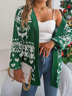 Green Reindeer Fair Isle Knit Cardigan - WEUXS