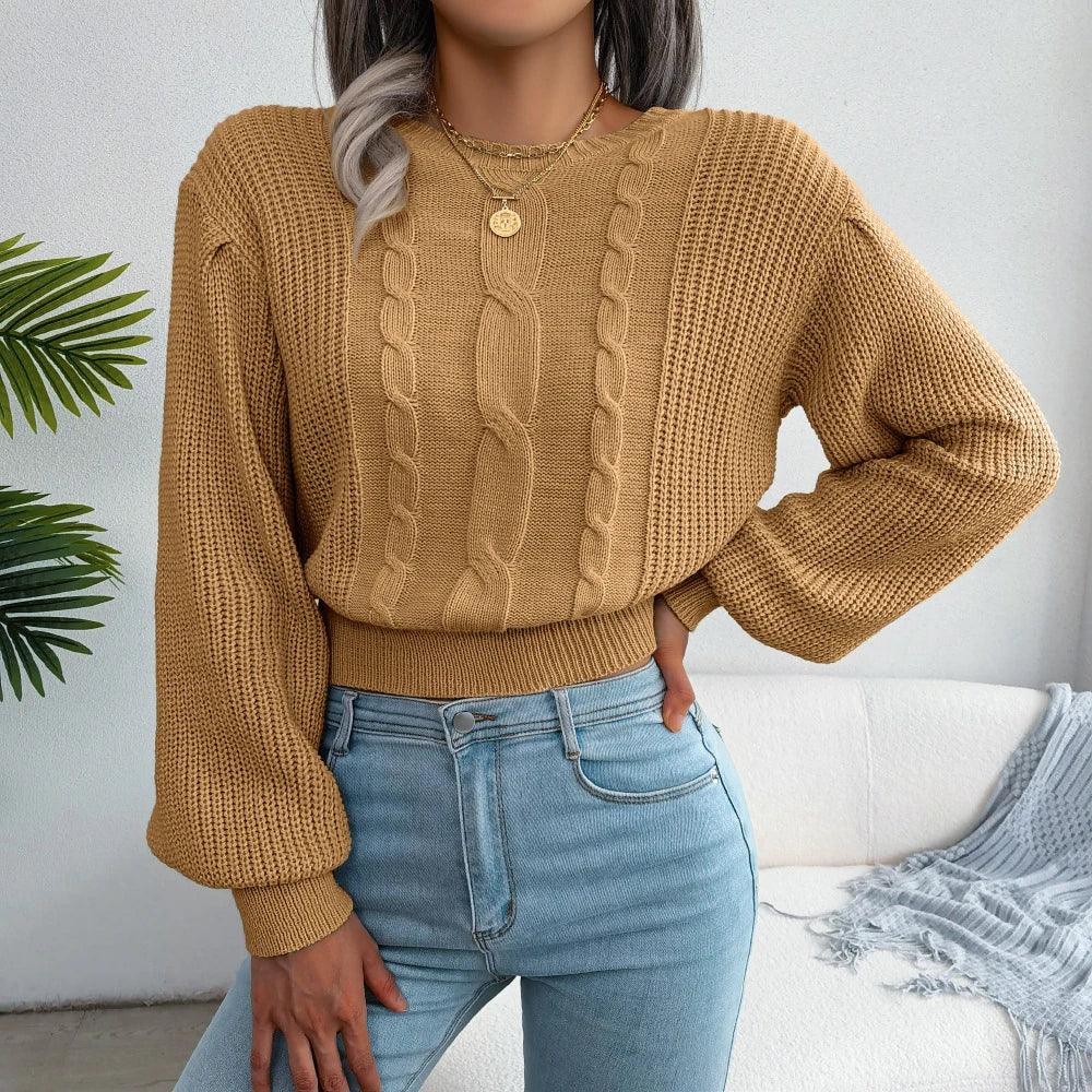 Women's Yellow Cable Knit Sweater - View 10 | WEUXS