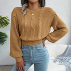 Women's Yellow Cable Knit Sweater - View 10 | WEUXS