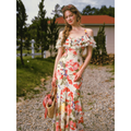 French style floral print midi dress with ruffle edge - View 1 | WEUXS