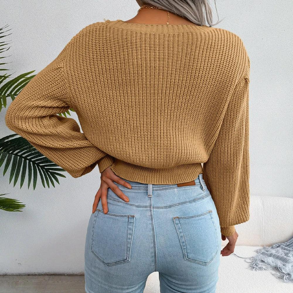 Women's Yellow Cable Knit Sweater - View 12 | WEUXS
