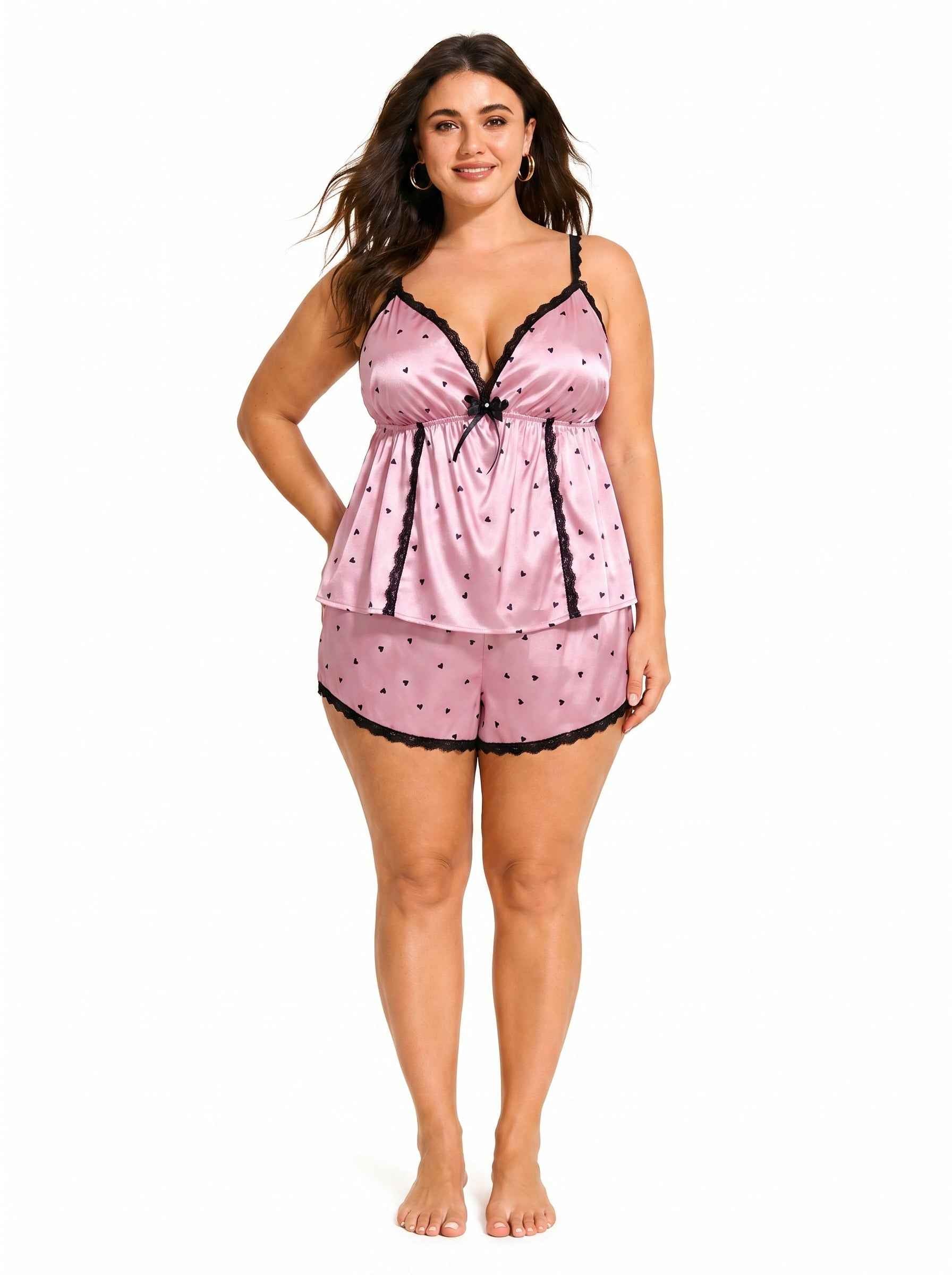 Satin Pajama Set with Lace Trim