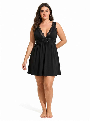 Satin Lace Trim Nightgown