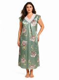 Women's Floral Print V-Neck Midi Nightgown