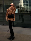 Luxurious Brown Faux Fur Cropped Jacket - WEUXS